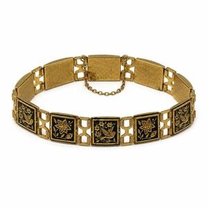 Midas Link Bracelet Toledo Spain Damascene Bird & Flower 7.5" Gold Tone Vintage